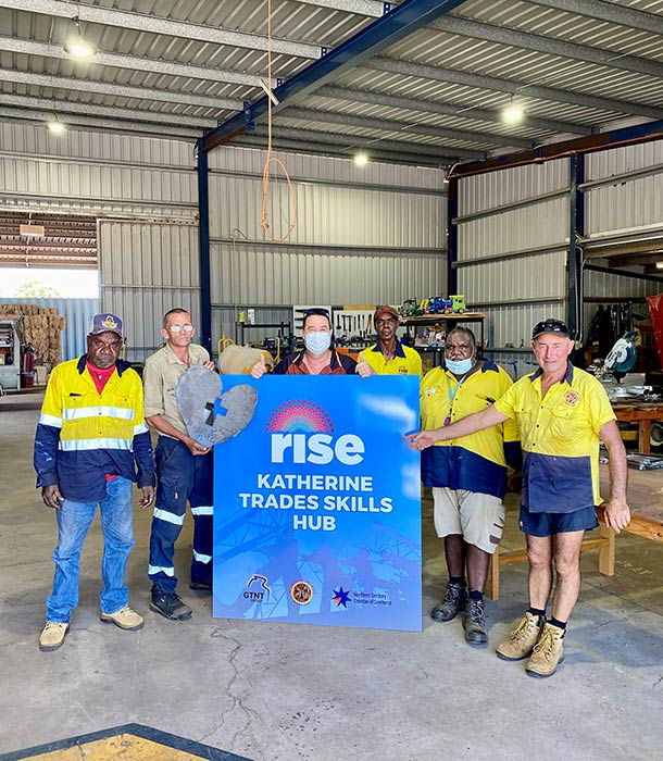 A group of workers in the Katherine Trades Skills Hub.